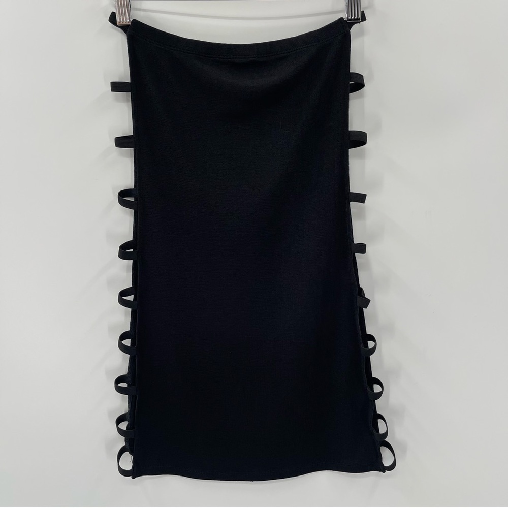 Vintage Black Stretchy Skirt Mini Dress with Ladder Side Cut Outs